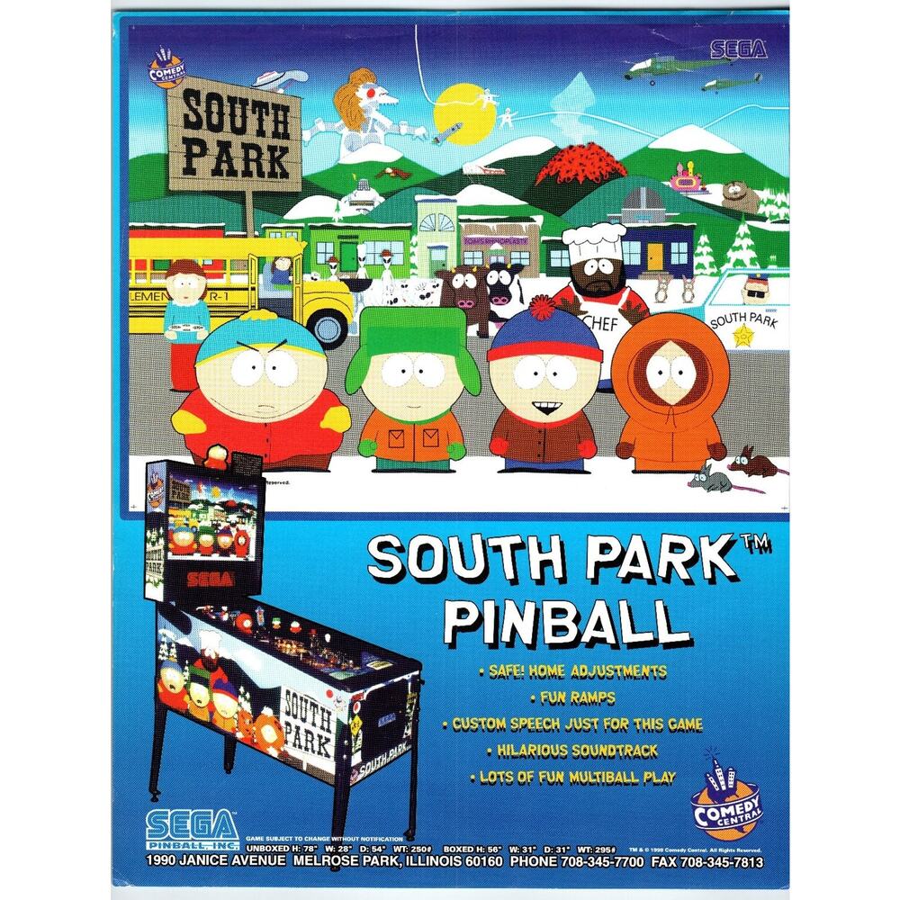 1998 South Park Pinball Arcade Flyer Sega Comedy Central Promo